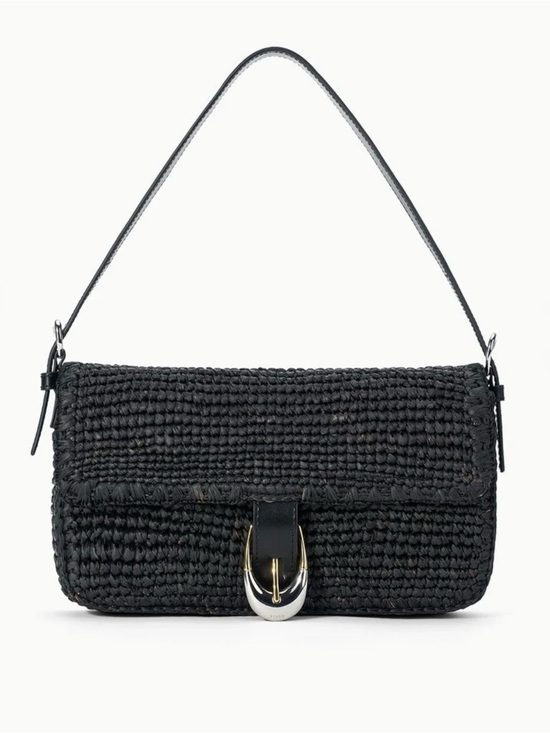 STAUD Handbags - STAUD Black Raffia Harlow Shoulder Bag